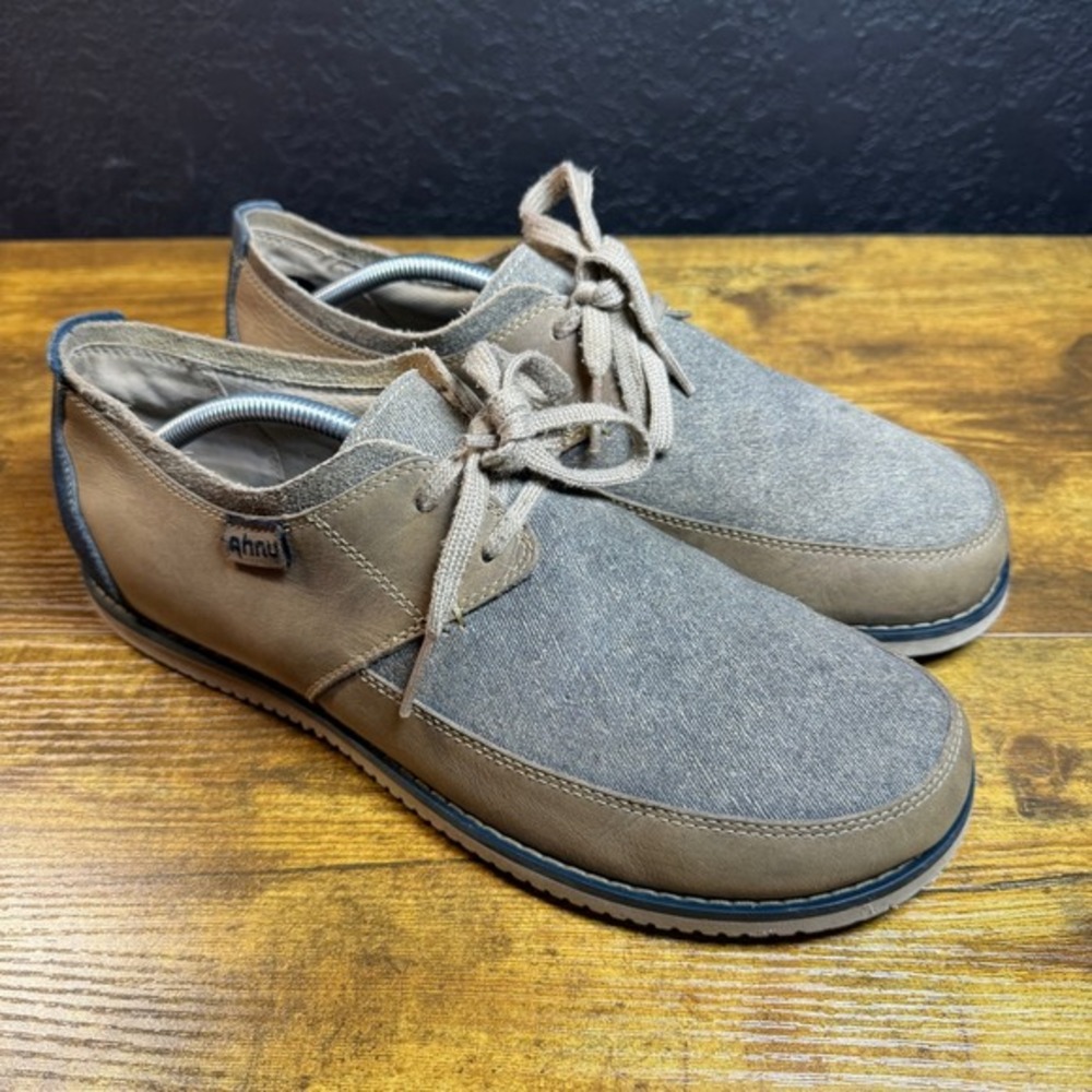 Ahnu Balboa AF2526TRWF Tan Blue Leather Canvas Oxford Shoes Mens Size 11‎ US